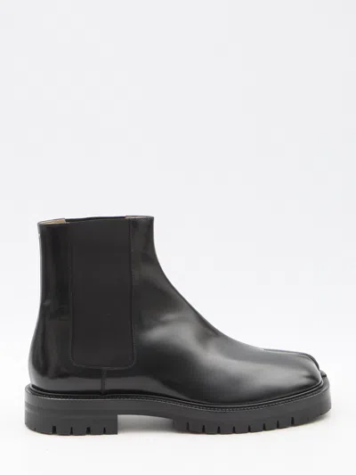 Maison Margiela Black Leather Tabi Ankle Boots Men In Multi