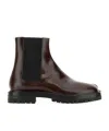 Maison Margiela Burgundy Leather Tabi County Chelsea Ankle Boots In Black