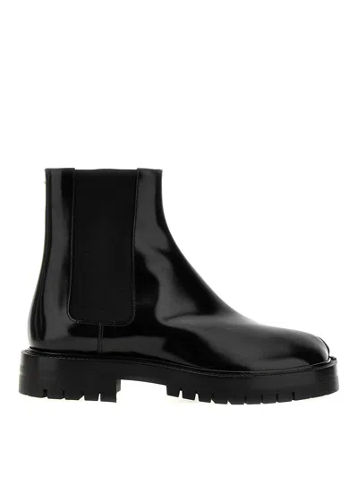 Maison Margiela Black Leather Tabi Ankle Boots Men In Multi