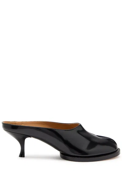 Maison Margiela Tabi City 55 Glossed Leather Mules In Black