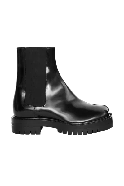 Maison Margiela Black Leather Tabi Ankle Boots Men In Multi