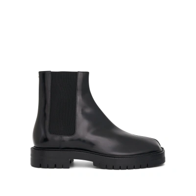 Maison Margiela Black Leather Tabi Ankle Boots Men In Multi