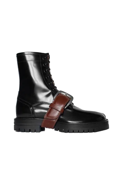 Maison Margiela Tabi County Combat High-top Boot With Buckle Black In H5041 Black