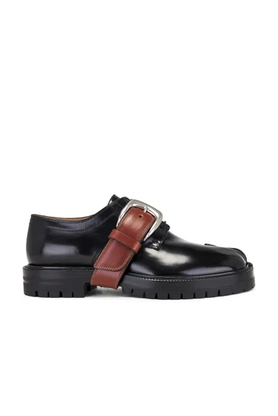 Maison Margiela Tabi County Leather Shoes In Black/cuoio