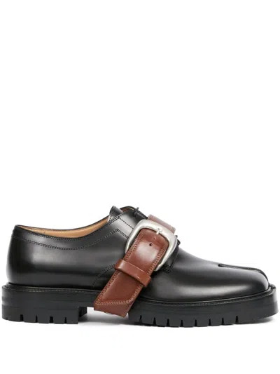Maison Margiela Tabi County Leather Shoes In Black/cuoio