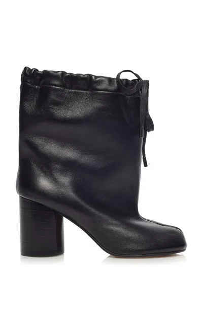 Maison Margiela Tabi Drawstring Leather Ankle Boots In Black