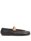 Maison Margiela Black Leather Flats With Elegant Elastic Strap In Black