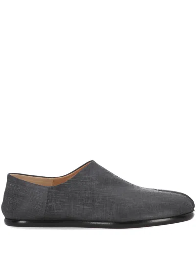 Maison Margiela Tabi Grey Branded Leather Slip On In Black
