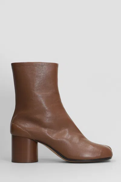 Maison Margiela Tabi High Heels Ankle Boots In Brown Leather