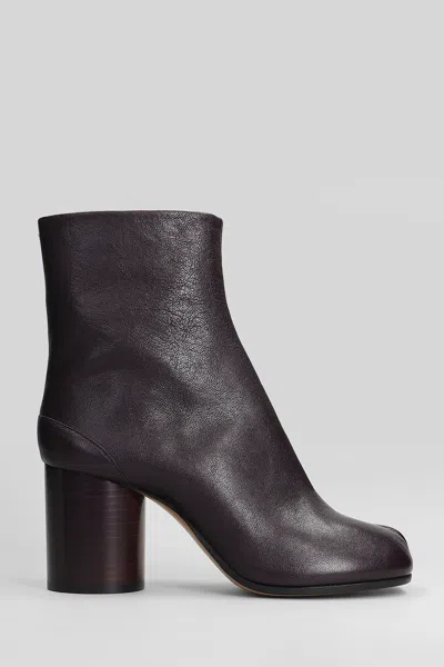 Maison Margiela Tabi High Heels Ankle Boots In Brown Leather