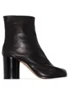 Maison Margiela Block Heel Leather Round Toe Boots In Black