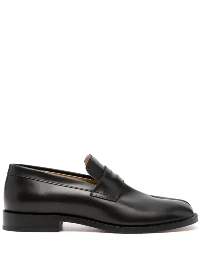 Maison Margiela Tabi County Split-toe Distressed Textured-leather Penny Loafers In Gray