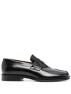 Maison Margiela Tabi County Split-toe Distressed Textured-leather Penny Loafers In Black