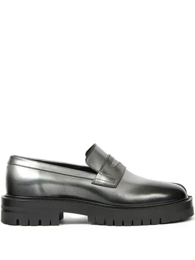 Maison Margiela Tabi Leather Loafers In Silver