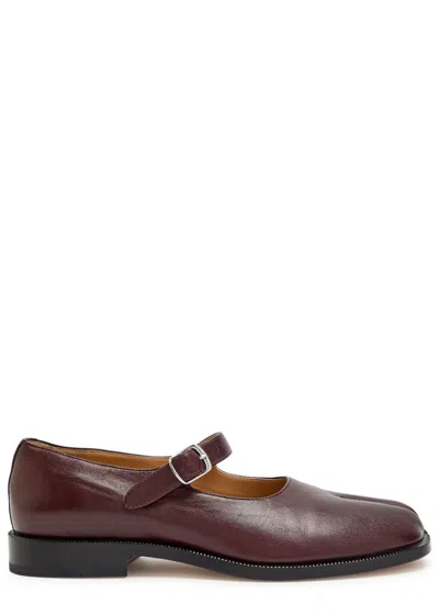 Maison Margiela Tabi Leather Mary Jane Flats In Burgundy
