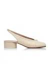 Maison Margiela White Slingback Ballet Shoes With Tabi Toe And Low Block Heel In Leather Woman In Ivory