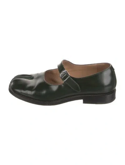 Pre-owned Maison Margiela Tabi Mary Jane Flat Leather Mary Jane Flats In Green