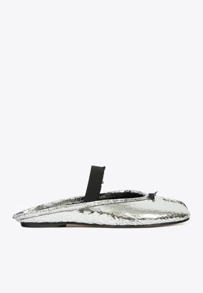MAISON MARGIELA TABI METALLIC LEATHER FLAT MULES
