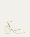 Maison Margiela Block Heel Leather Sandal With Ankle Strap In Pearl