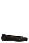 Maison Margiela Black Leather Flats With Unique Split Toe And Bow Accent In Black