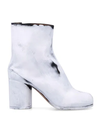 Maison Margiela Ankle Boots Patterned Block Heel In Paint White