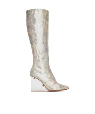Maison Margiela Tabi Claw Plexi Long Boots Woman Silver In Gray