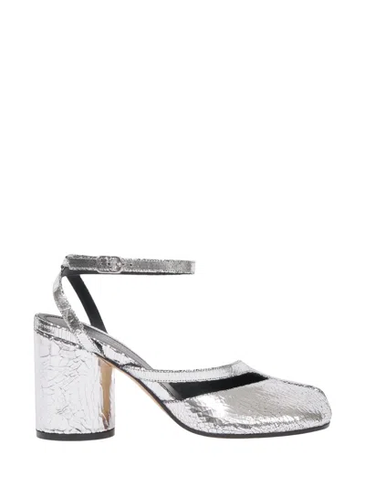 Maison Margiela Tabi Broken Mirror Pump Sandal With Adjustable Ankle Strap In Silver