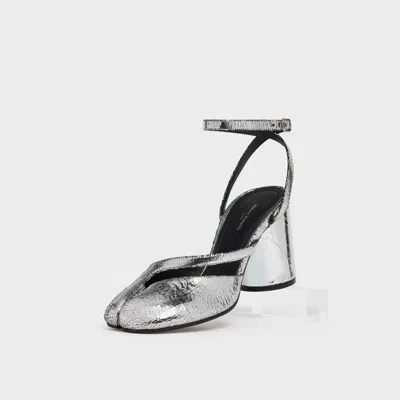 Maison Margiela Tabi Broken Mirror Pump Sandal With Adjustable Ankle Strap In Silver