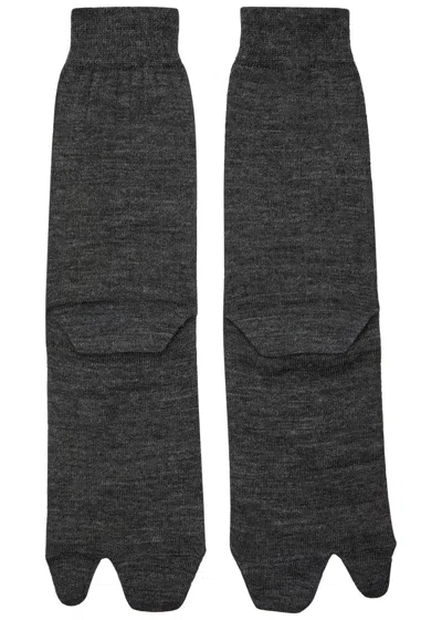 Maison Margiela Tabi Ribbed-knit Wool-blend Socks In Dark Grey