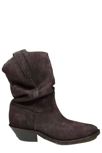 Maison Margiela Tabi Ruched Western Boots In Brown