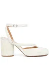 Maison Margiela Block Heel Leather Sandal With Ankle Strap In White