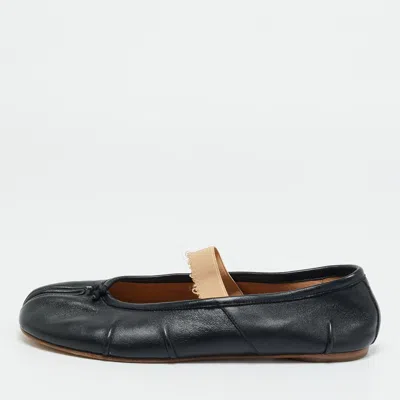 Pre-owned Maison Margiela Tabi Size 39.5 Black Leather Mary Jane Ballet Flats