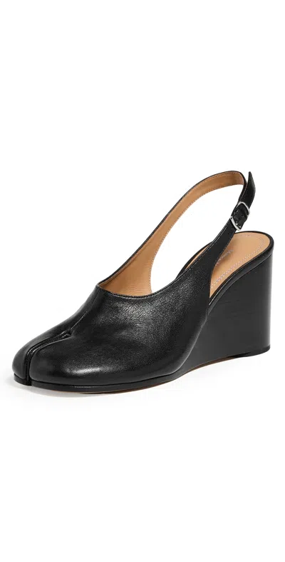 Maison Margiela Womens Black Tabi Leather Slingback Wedges Eur 36 / 3 Uk