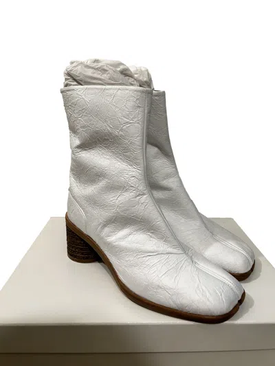 Pre-owned Maison Margiela Tabi Split-toe Leather Boots White Crinkle Creased