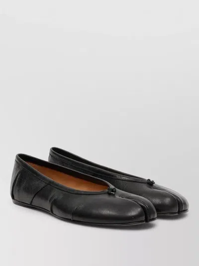 Maison Margiela Tabi Split Toe Leather Bow Ballerina Flats In Black