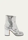 Maison Margiela Tabi Split-toe Crinkled Metallic Patent-leather Ankle Boots In Silver