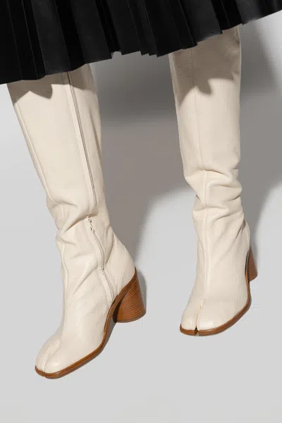 Maison Margiela Tabi 80mm Leather Boots In Cream