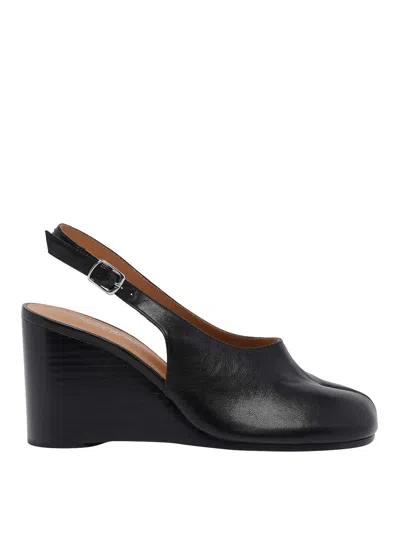 Maison Margiela Womens Black Tabi Leather Slingback Wedges Eur 36 / 3 Uk