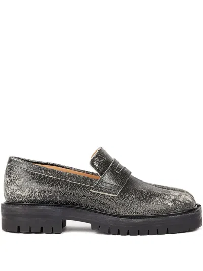 Maison Margiela Taby County Crackled Loafers In Black