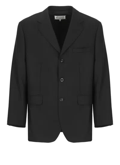 Maison Margiela Tailored Virgin Wool Jacket With Iconic Four Stitches Detail In Black