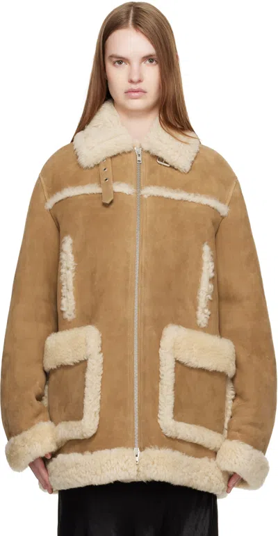 Maison Margiela Tan Caban Shearling Coat In Brown