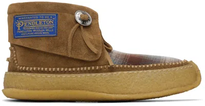 Maison Margiela Tan Check Desert Boots In H0a59 Terra/blue/rus