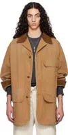 Maison Margiela Corduroy Collar Waxed Cotton Canvas Coat In 123 Ochre