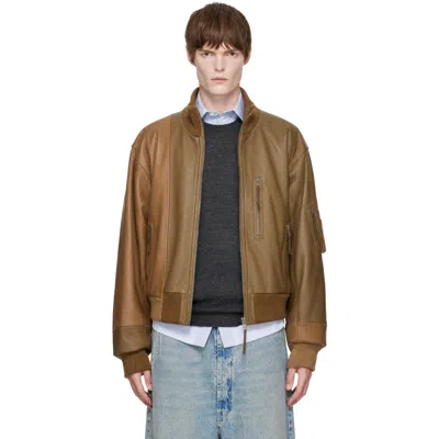 Maison Margiela Tan Spliced Leather Bomber Jacket In Multi