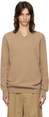 MAISON MARGIELA TAN V-NECK SWEATER