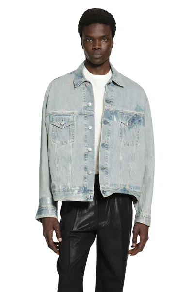 Maison Margiela Light Blue Hand-painted Denim Casual Jacket In Animal Print