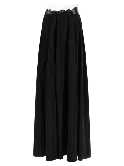 Maison Margiela High Waist Maxi Skirt Lace Trim In Black