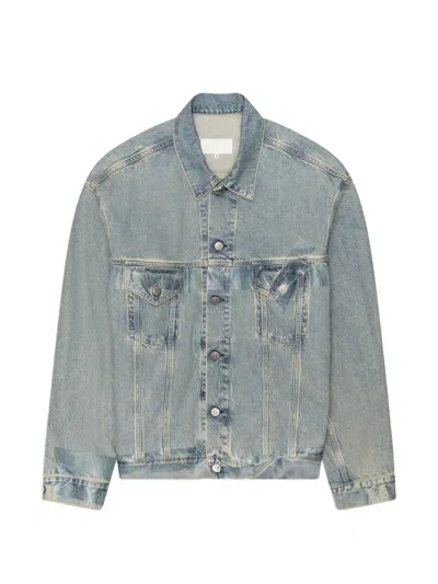Maison Margiela Light Blue Denim Shirt With Flap Pockets In Animal Print