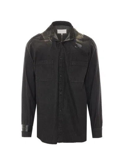 Maison Margiela Denim Shirt Jacket Dual Chest Pockets Sleeves In Black