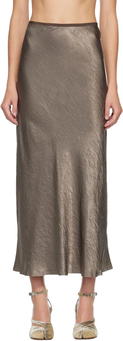 Maison Margiela Taupe Satin Midi Skirt In Multi